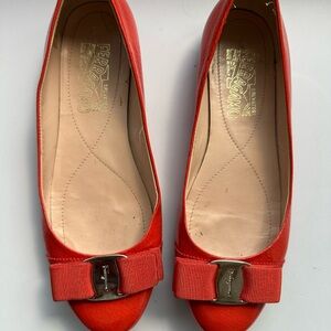 Salvatore Ferragamo Red Flats with Bow Accent